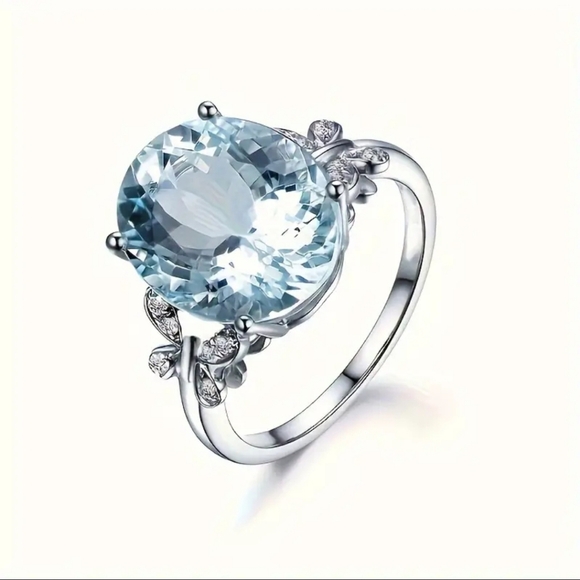 Butterfly 5 carat Aquamarine Ring 925 silver Nwt - Picture 4 of 12